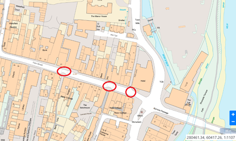 Proposed locations of the traffic calming narrowings.