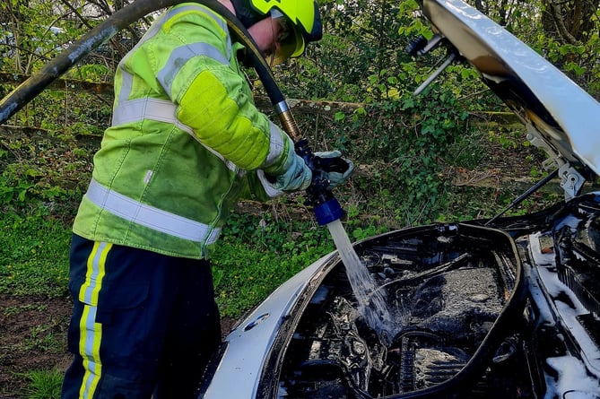 A car engine caught fire at Dean Prior near Buckfastleigh. Buckfastleigh Firefighters are pictured at the scene.
Picture: Buckfastleigh Fire Station (24-4-23)