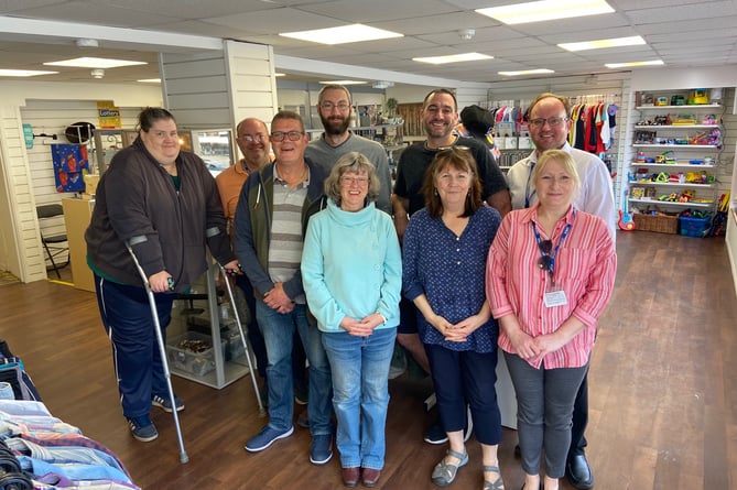 Staff and volunteers at the opening of the new Dame Hannahs shop in South Brent