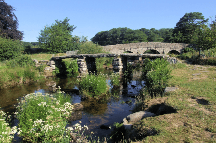 Postbridge clapper and road bridges, East Dart, Dartmoor