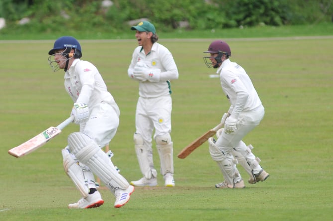 Devon Cricket League B Division. Ipplepen  versus Budleigh Salterton. Penn's Reuben Stanley and Noah Rider making up the runs