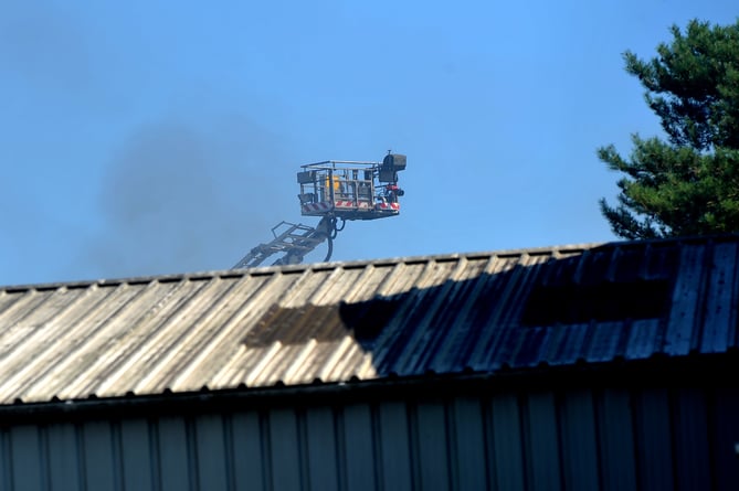 Emergency services at the scene of a mayor fire on Heathfield Industrial Estate near Bovey Tracey