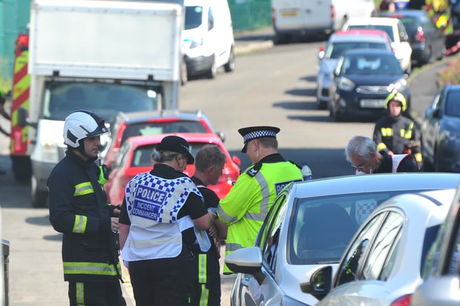 Emergency services at the scene of a mayor fire on Heathfield Industrial Estate near Bovey Tracey