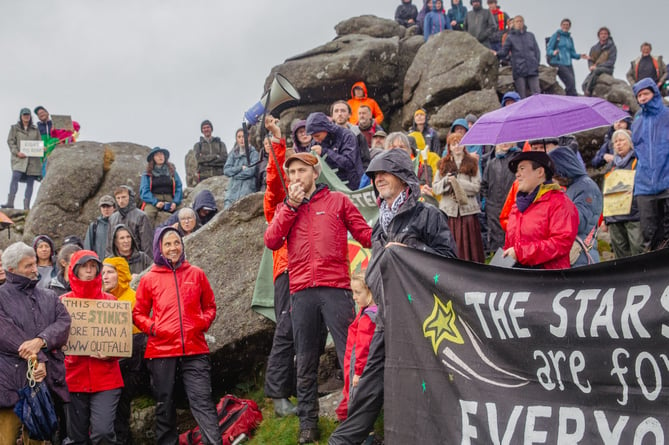 The scene at Hound Tor yesterday (Sunday, October 5), where 450 people braved the rain to show support for the right to wild camp