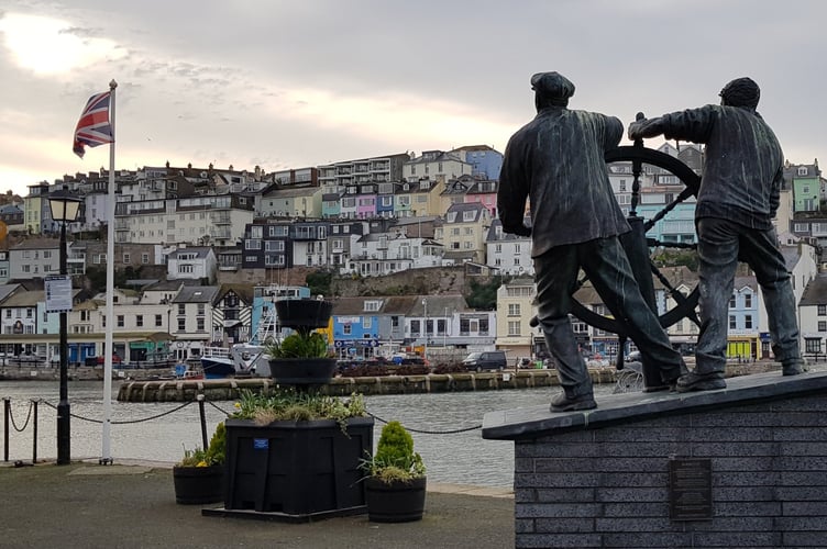 The Man and Boy statue at Brixham Harbour - LDRS