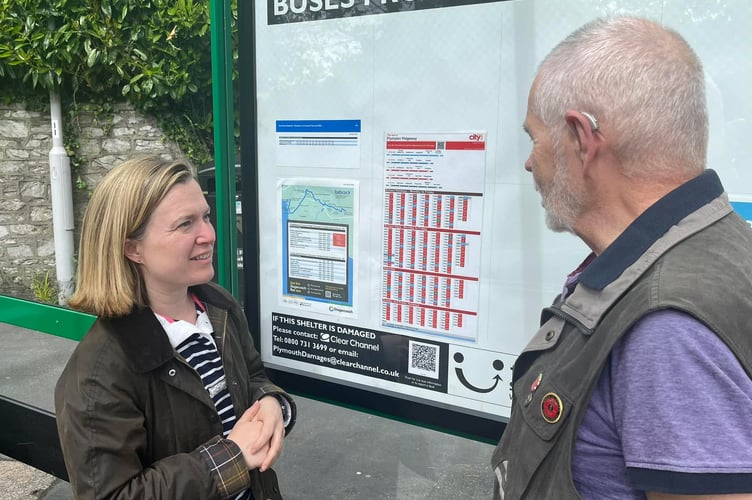 Rebecca Smith MP at a bus stop